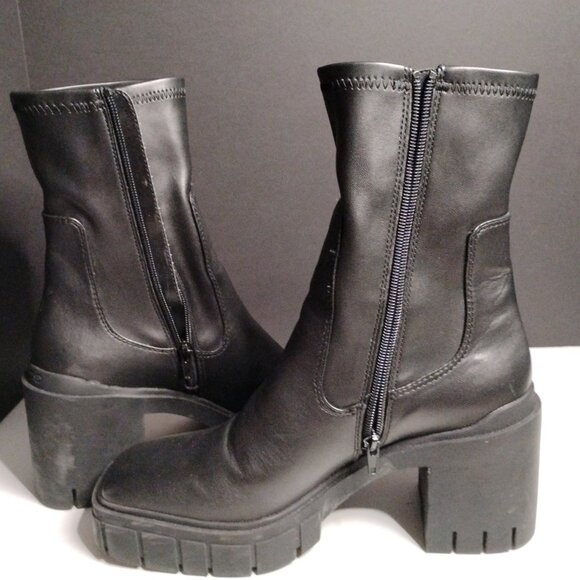 Aldo Platform Chunky Block Heel Ankle Boots Women's Size 10 Black Leather - Picture 7 of 14